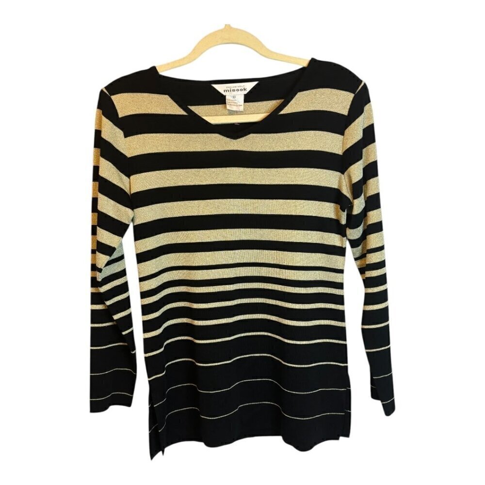 Misook Sweater‎ Women's Size XS Extra Small Gold Black Sparkles Stripes